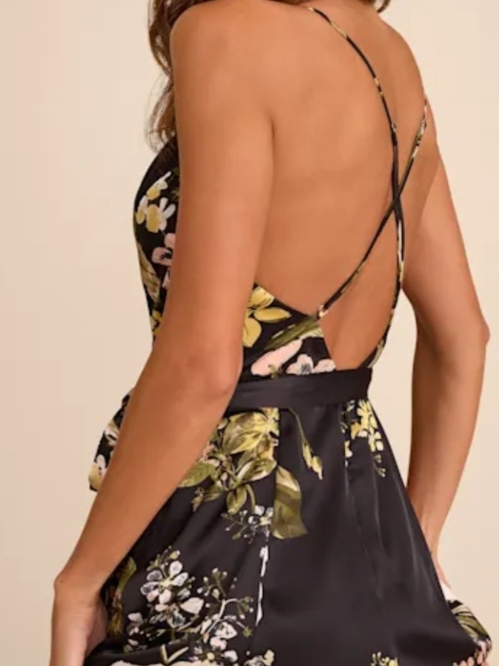Still the One Black Floral Print Satin l Wrap Maxi Dress - Picture 2 of 4
